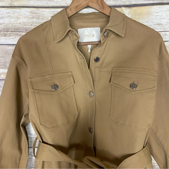 Maje 34 Baki Canvas Tie Belt Jacket in camel - Picture 4 of 9